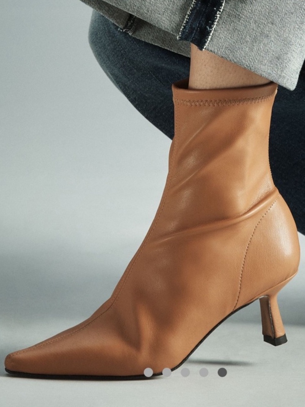 Anthropologie Angel Alarcon Warm Honey Pointy Toe Kitten Heel Sock Booties Sz 40